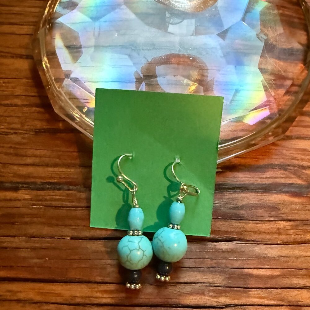 Handmade Earrings | Veined Blue Stone Beads